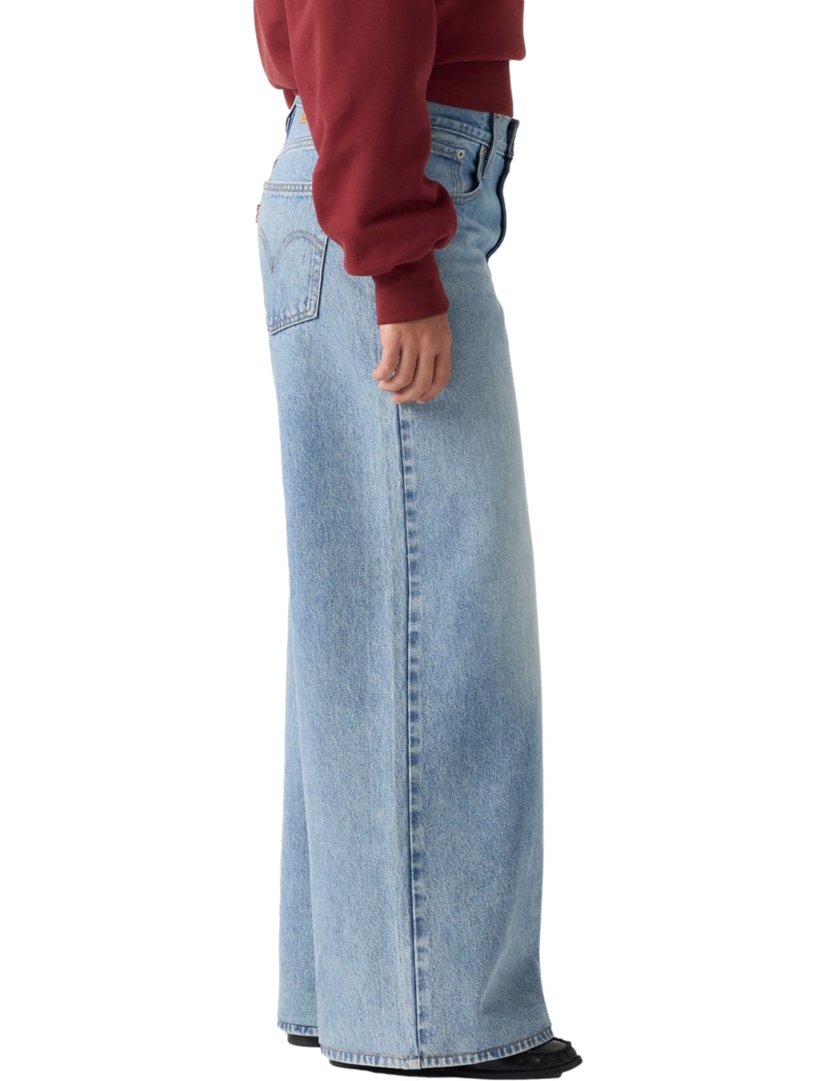 Jeans regular wide leg corte media cintura para mujer 2