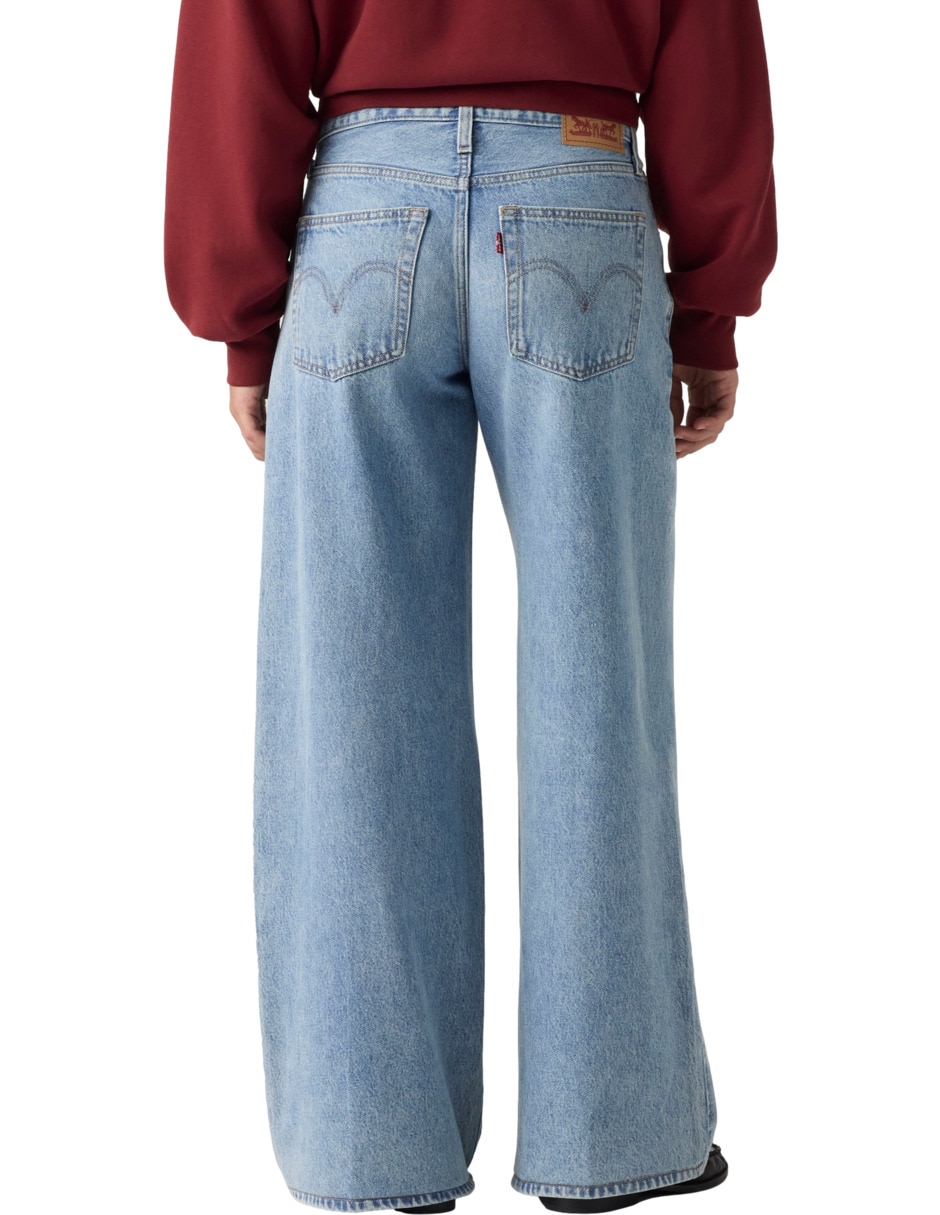 Jeans regular wide leg corte media cintura para mujer 3