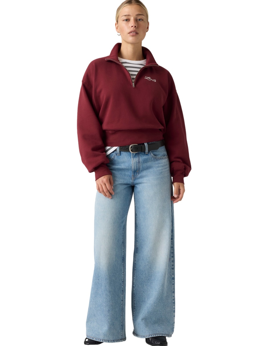Jeans regular wide leg corte media cintura para mujer 4