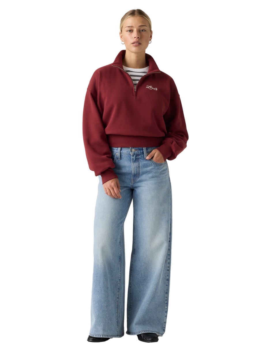 Jeans regular wide leg corte media cintura para mujer 5
