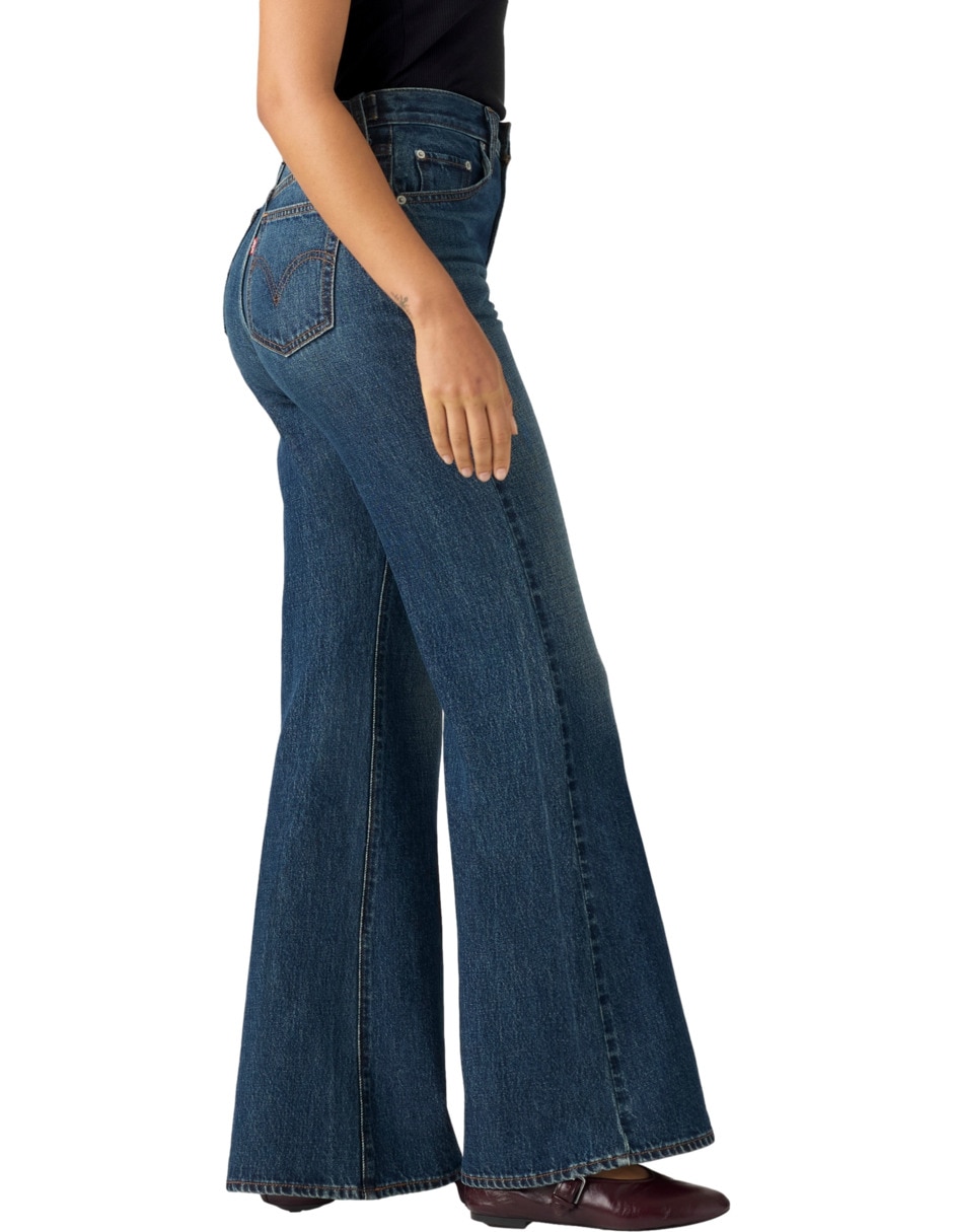 Jeans regular flare corte media cintura para mujer 2
