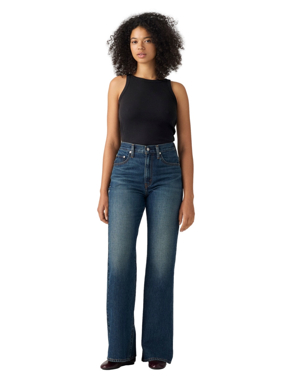 Jeans regular flare corte media cintura para mujer 5