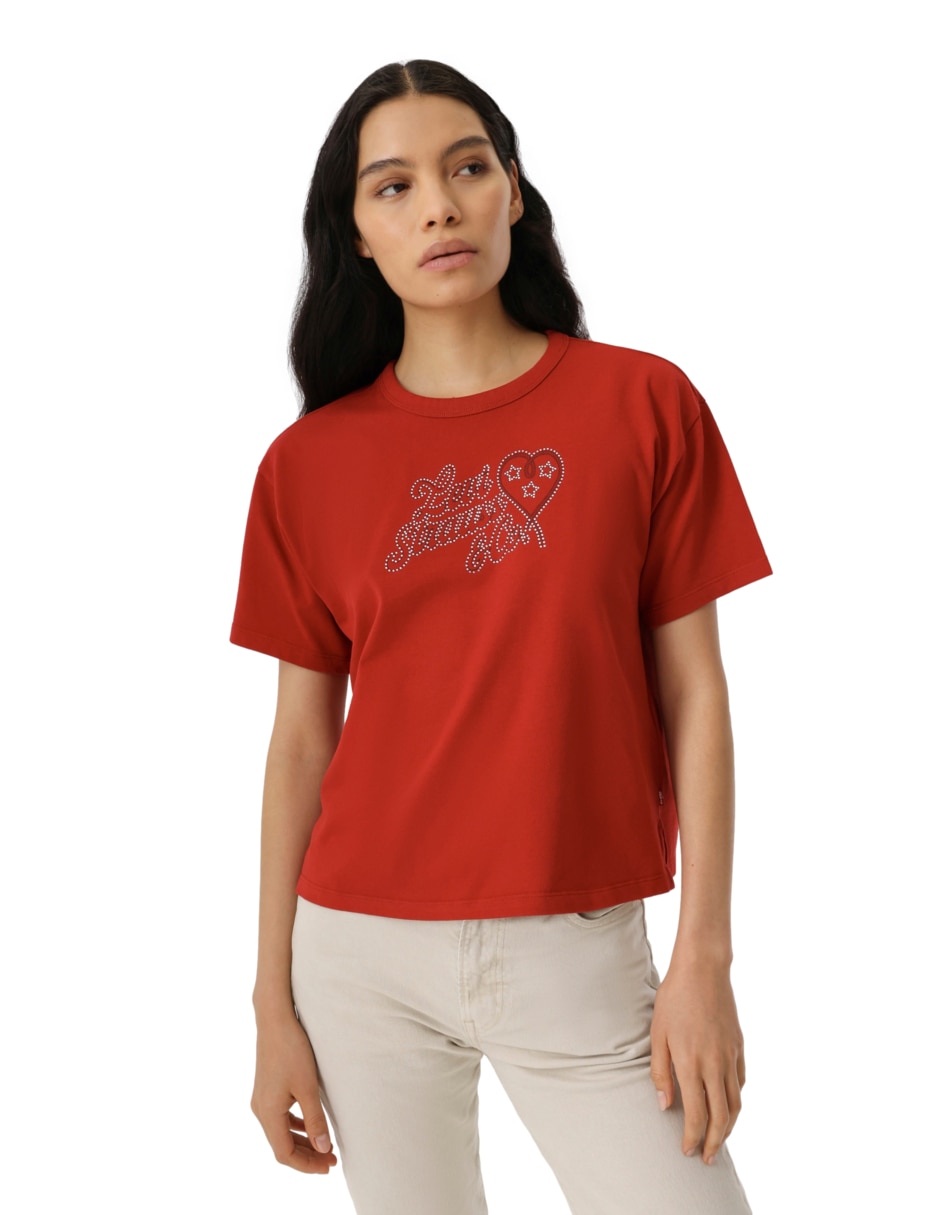 Playera manga corta sin coleccio cuello redondo para mujer