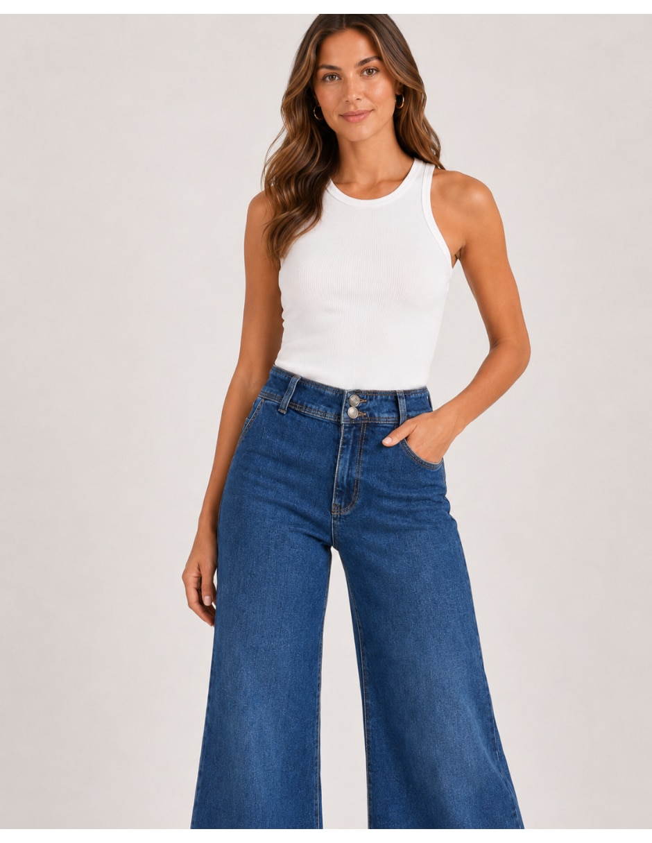 Jeans Wide leg corte cintura alta para mujer 3