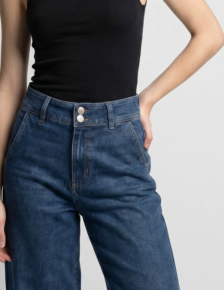 Jeans wide leg corte cintura alta para mujer