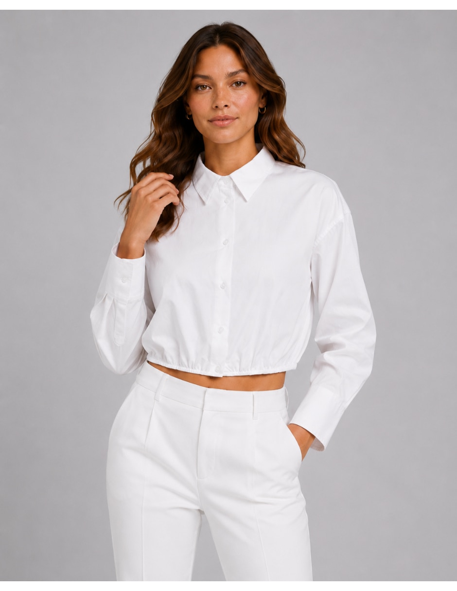 Playera manga larga cuello camisero mujer 3