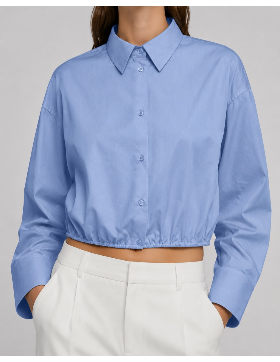 Playera manga larga cuello camisero para mujer