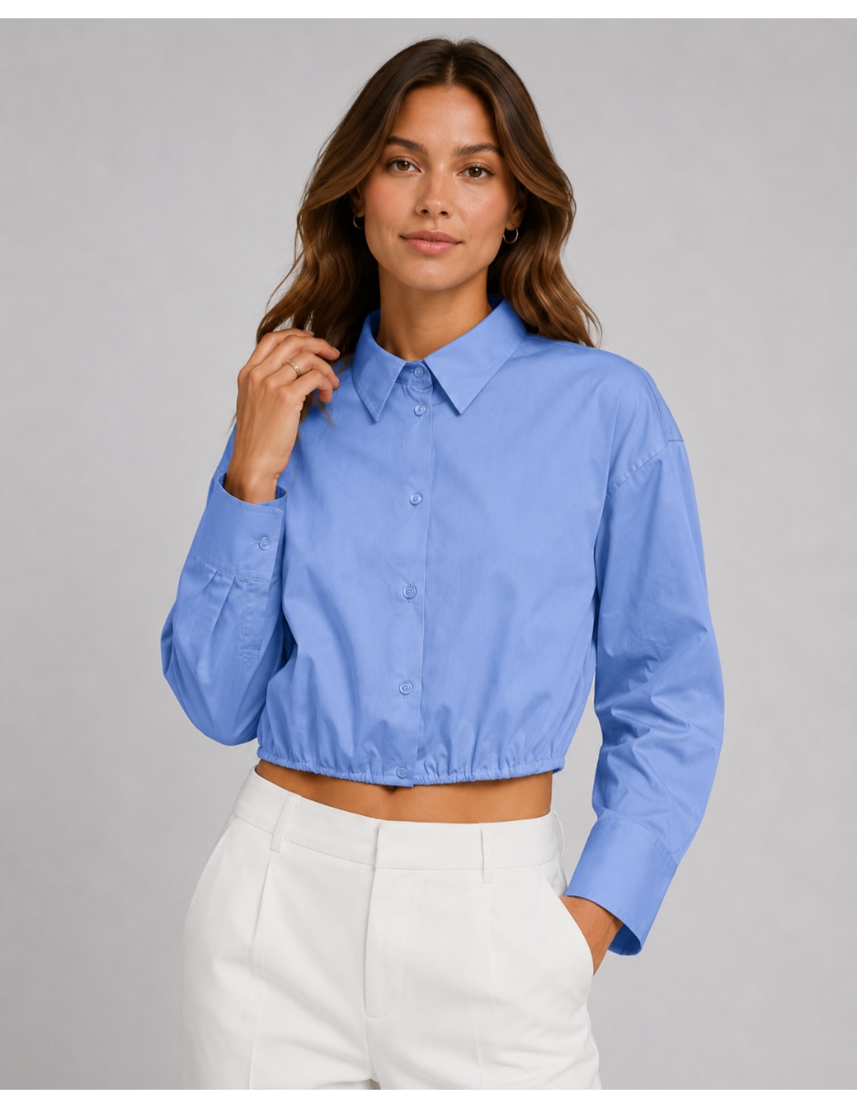 Playera manga larga Only cuello camisero para mujer