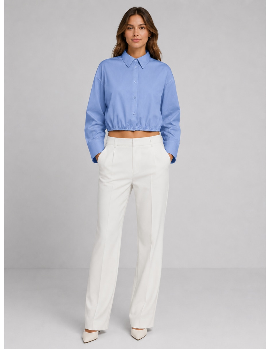 Playera manga larga Only cuello camisero para mujer