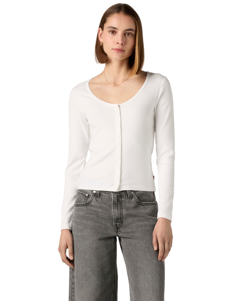 Playera manga larga cuello redondo para mujer