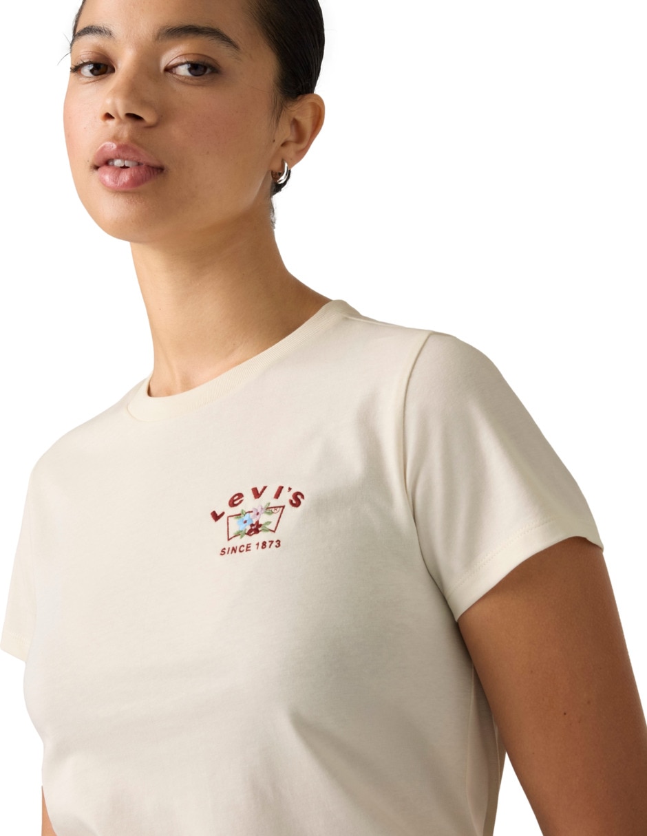 Playera manga corta sin coleccio cuello redondo para mujer 4