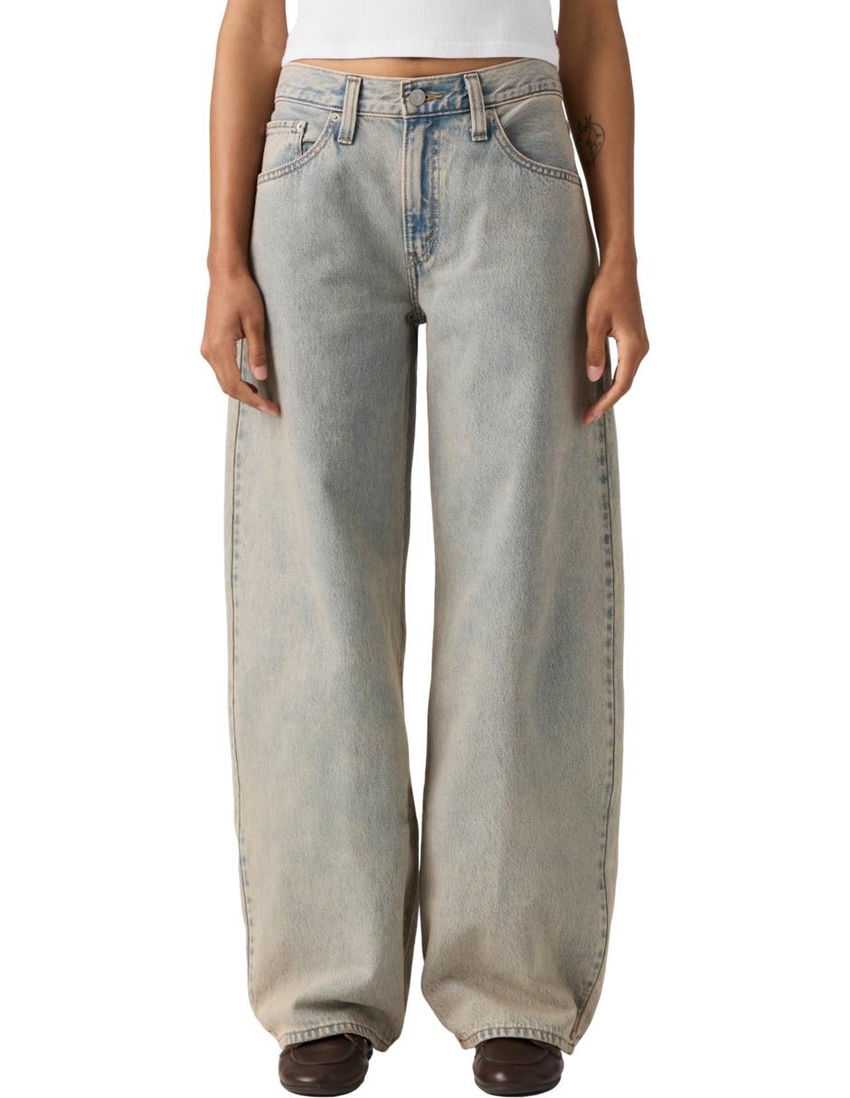 Jeans regular barrel corte media cintura para mujer