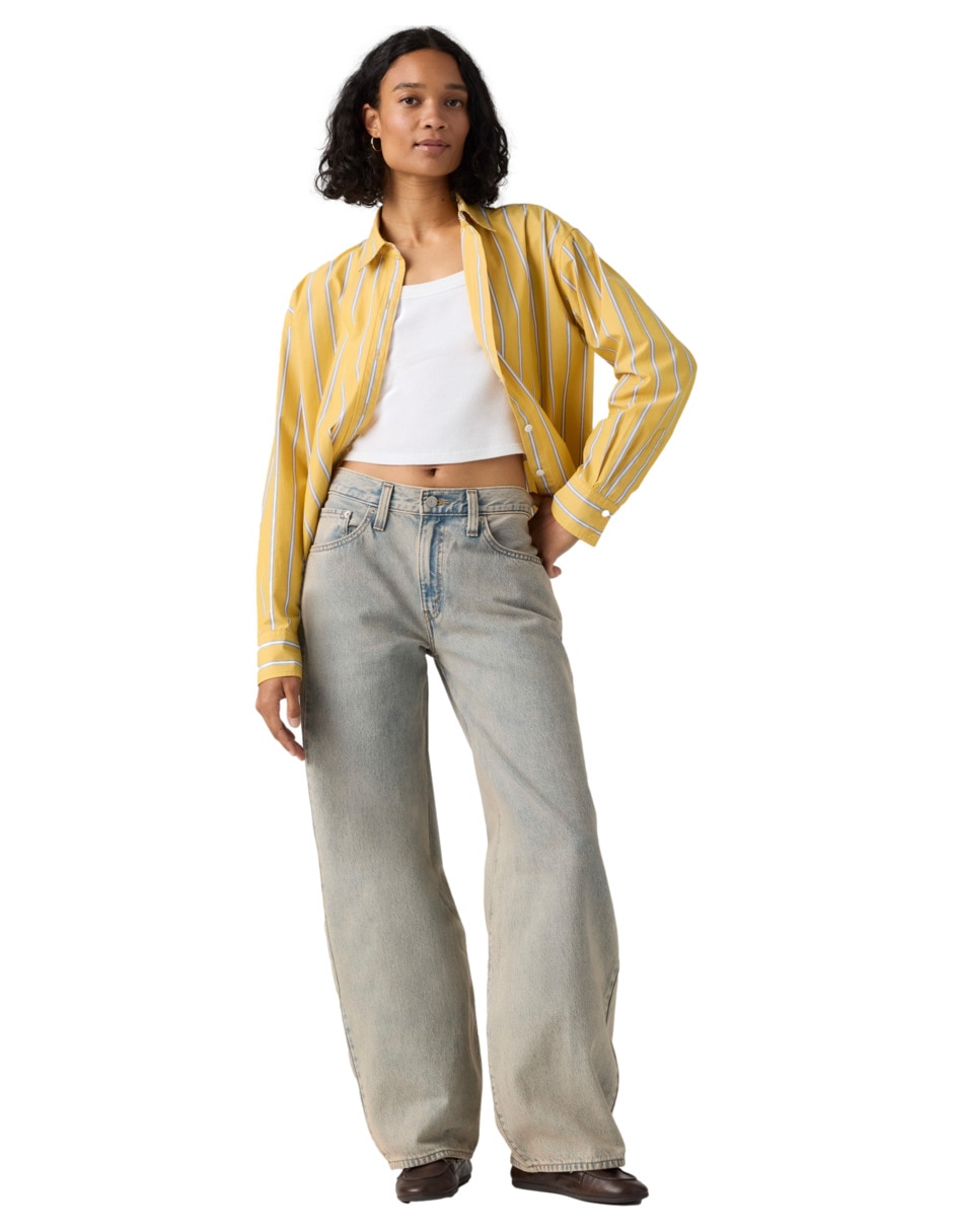 Jeans regular barrel corte media cintura para mujer 4