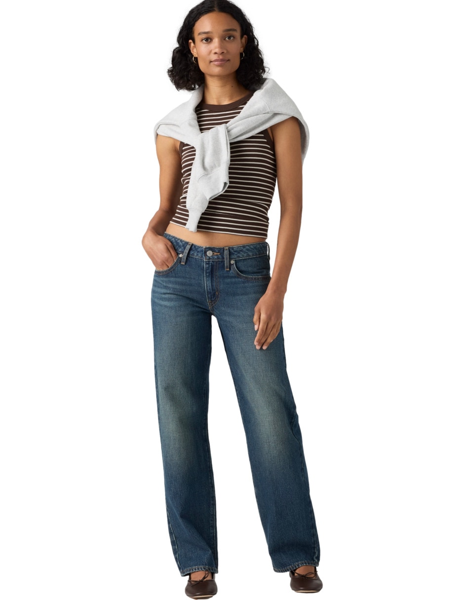 Jeans straight corte media cintura para mujer 4