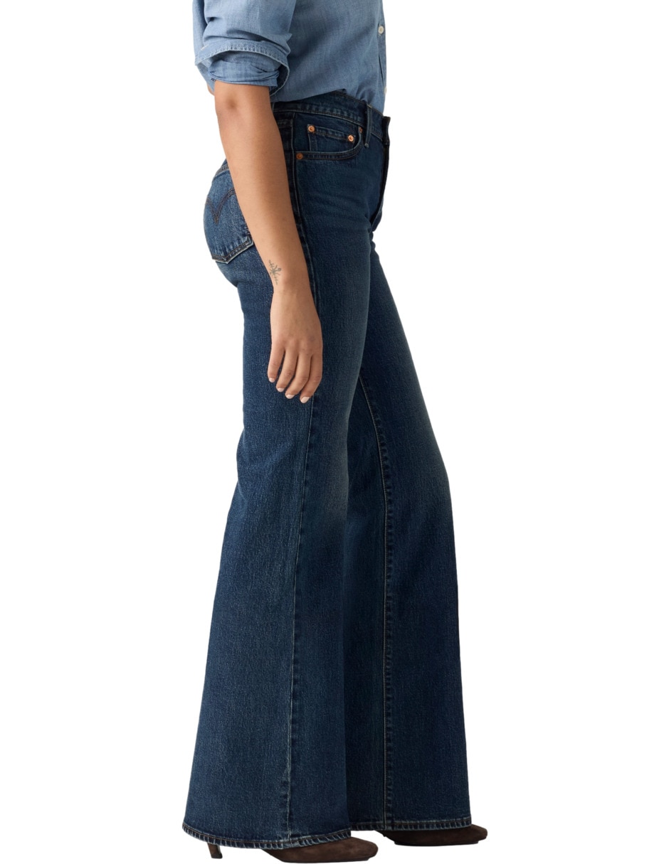 Jeans regular flare corte media cintura para mujer 2