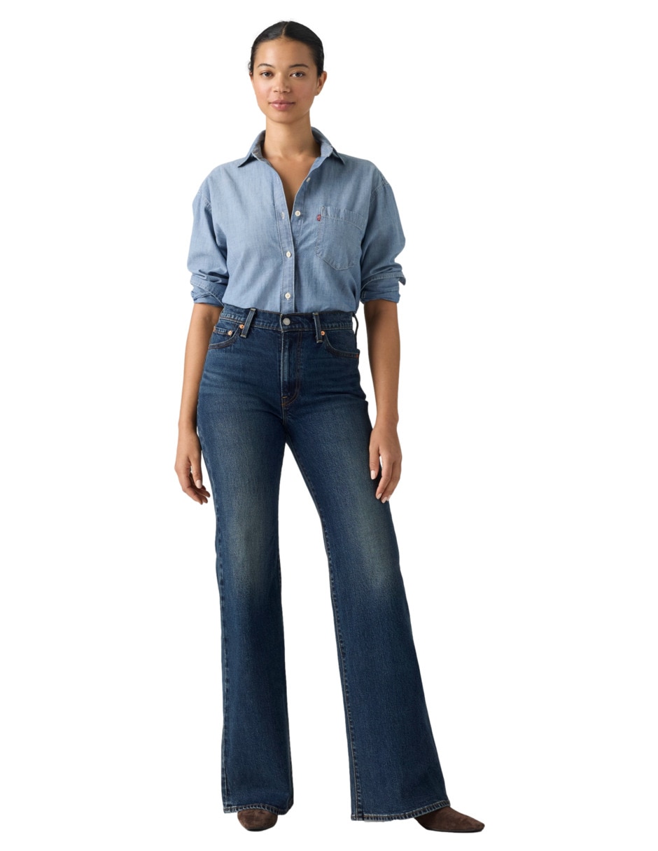 Jeans regular flare corte media cintura para mujer 4