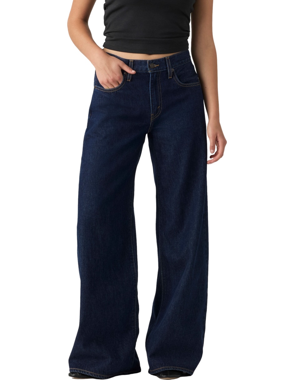 Jeans wide leg corte media cintura para mujer Jeans wide leg corte media cintura para mujer