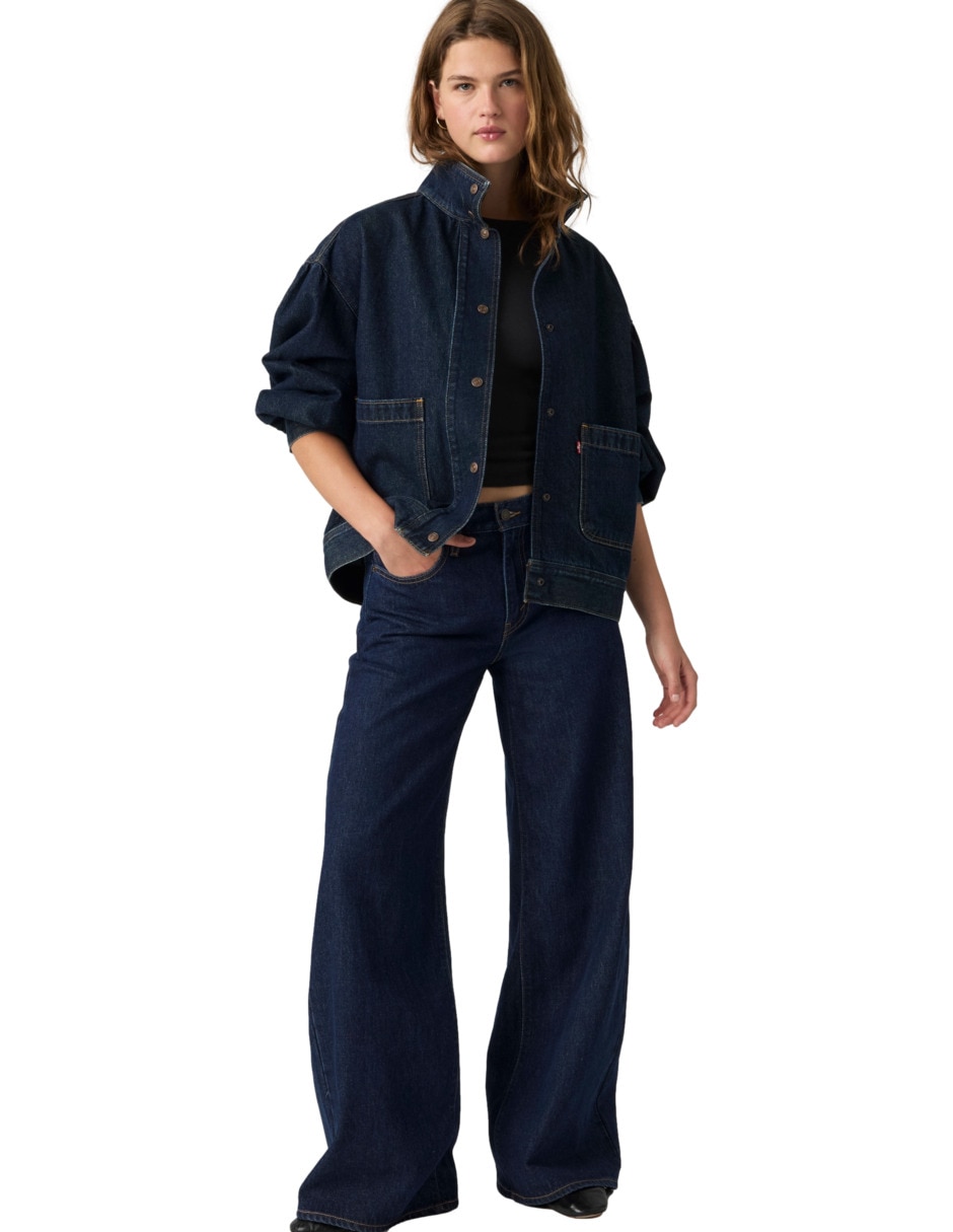 Jeans wide leg corte media cintura para mujer 4