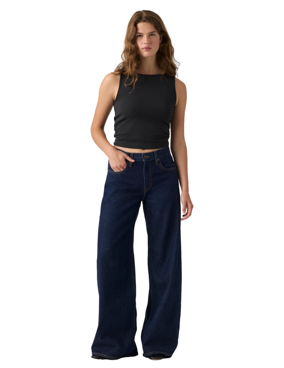 Jeans wide leg corte media cintura para mujer 6