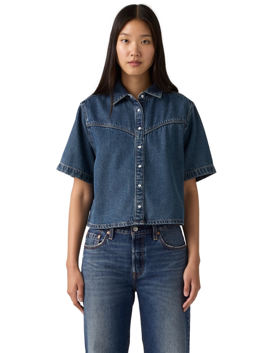 Blusa camisera manga corta para mujer 4