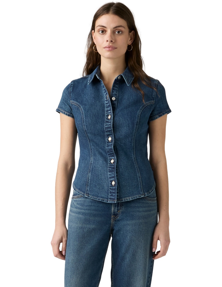 Blusa camisera manga corta para mujer