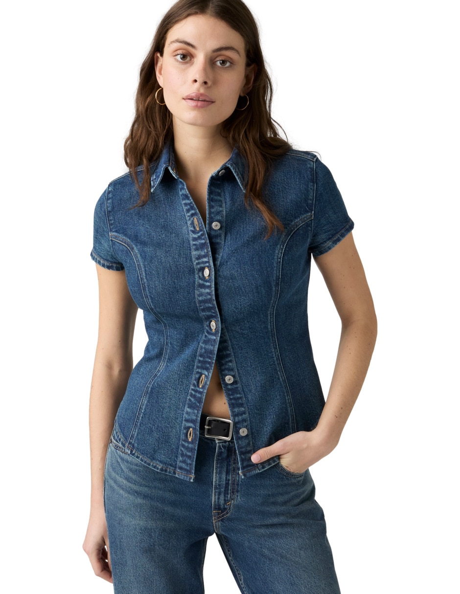 Blusa camisera manga corta para mujer 3
