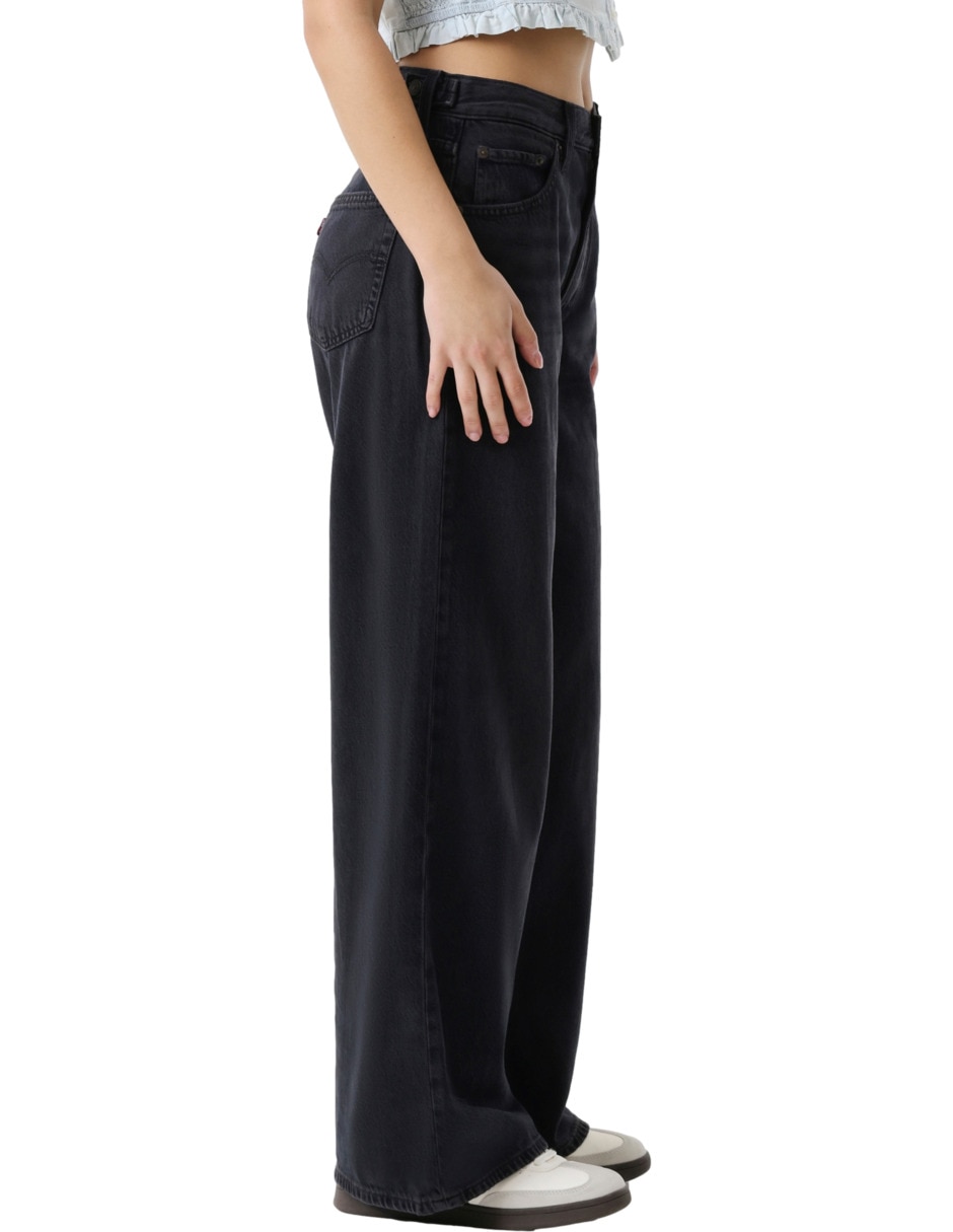 Jeans regular wide leg corte media cintura para mujer 2