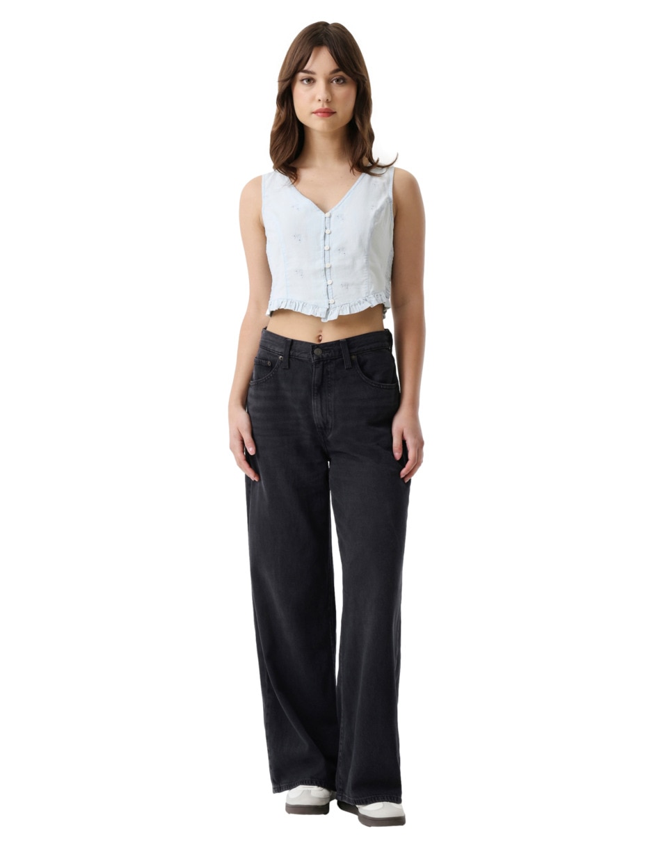 Jeans regular wide leg corte media cintura para mujer 5