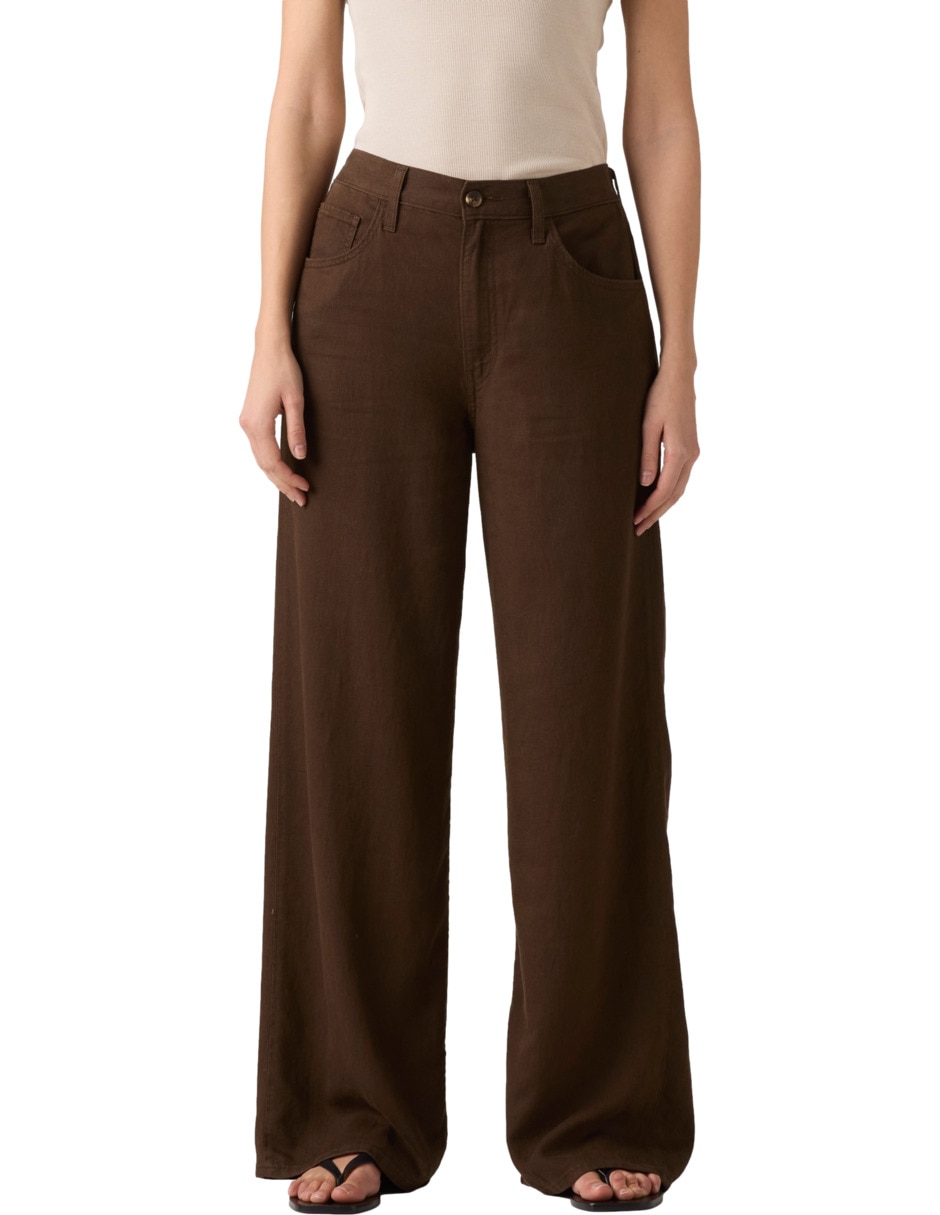 Jeans regular wide leg corte media cintura para mujer