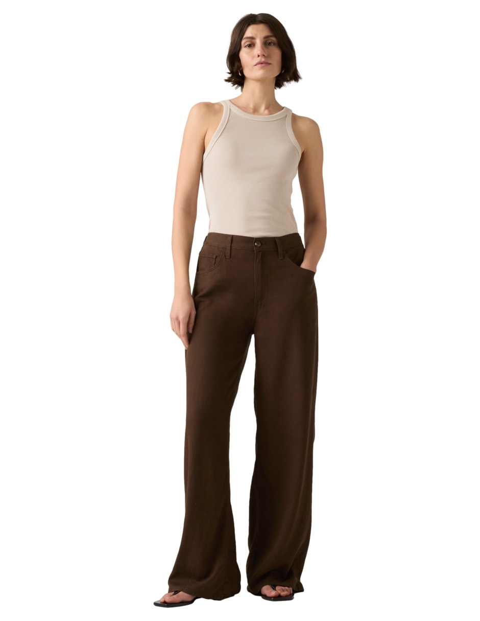Jeans regular wide leg corte media cintura para mujer 2