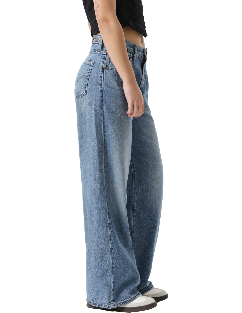 Jeans regular wide leg corte media cintura para mujer 2