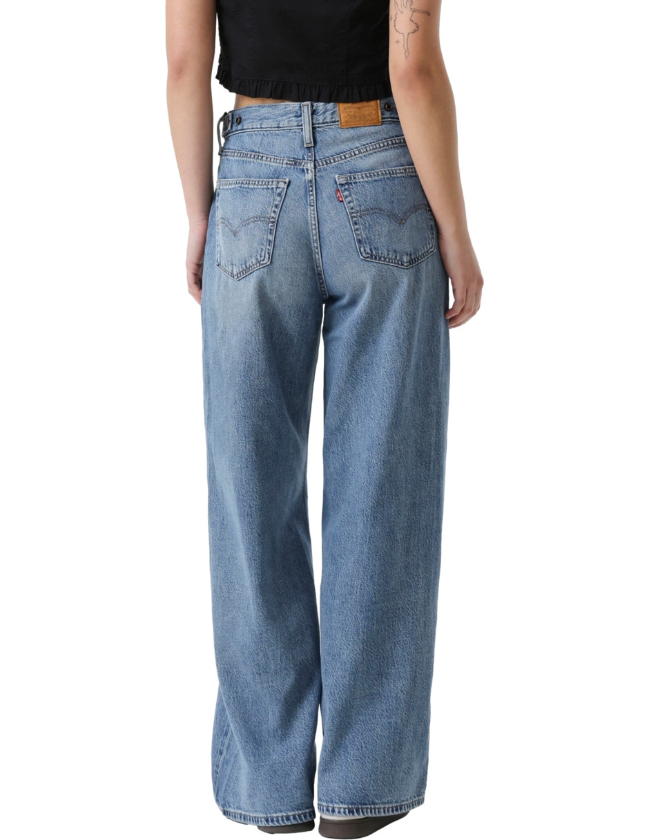 Jeans regular wide leg corte media cintura para mujer 3