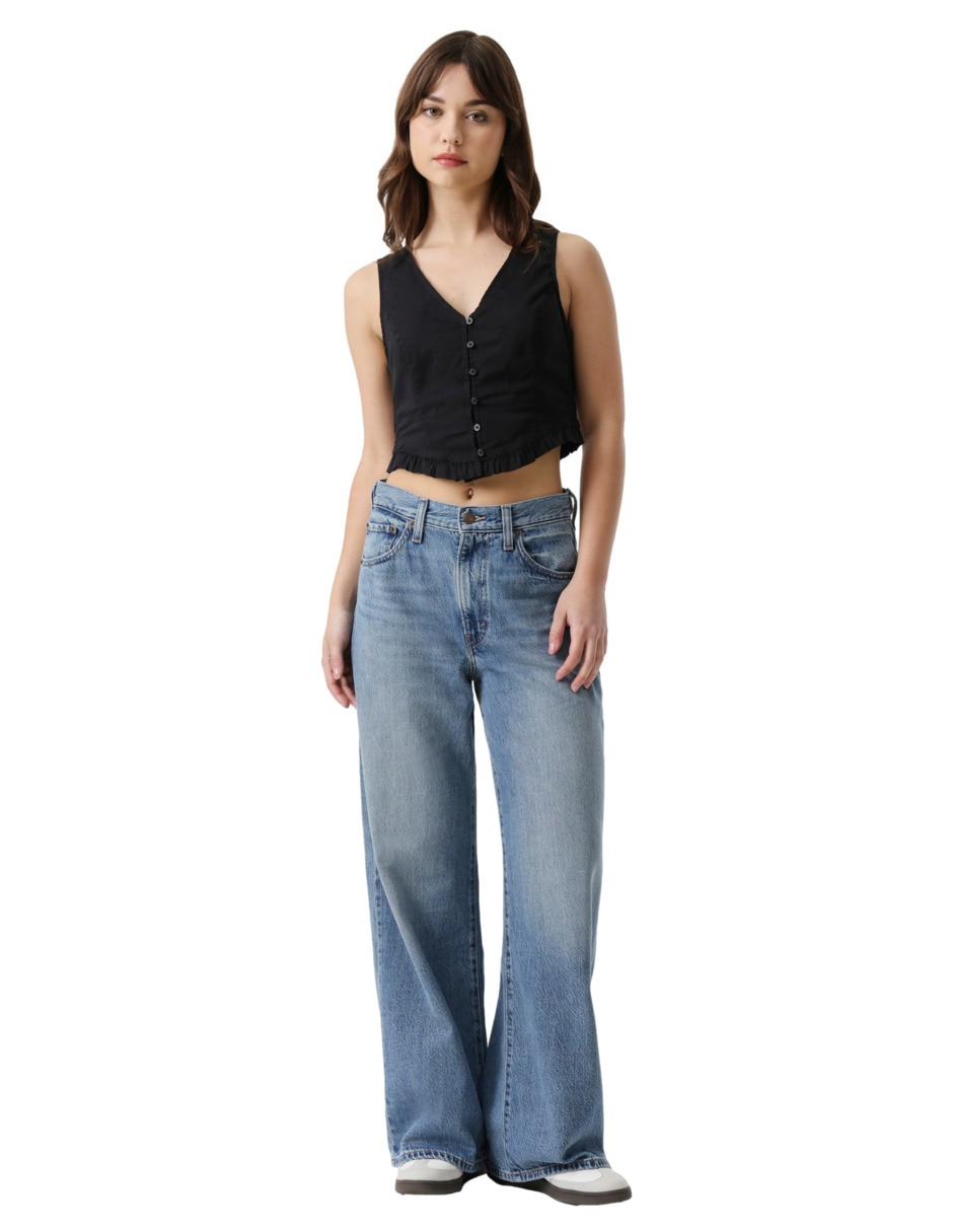 Jeans regular wide leg corte media cintura para mujer 5