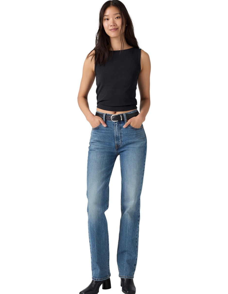 jeans slim corte media cintura para mujer 4