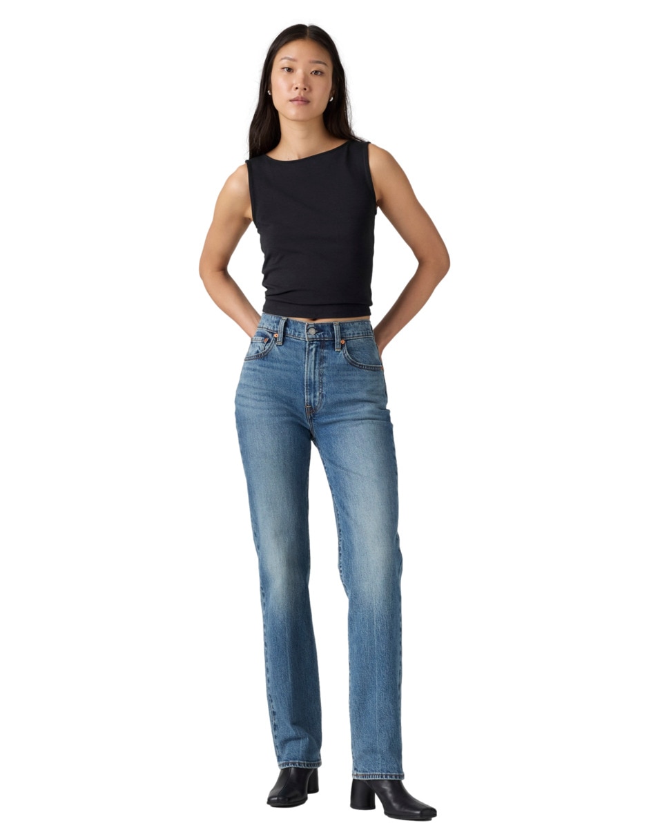 jeans slim corte media cintura para mujer 6