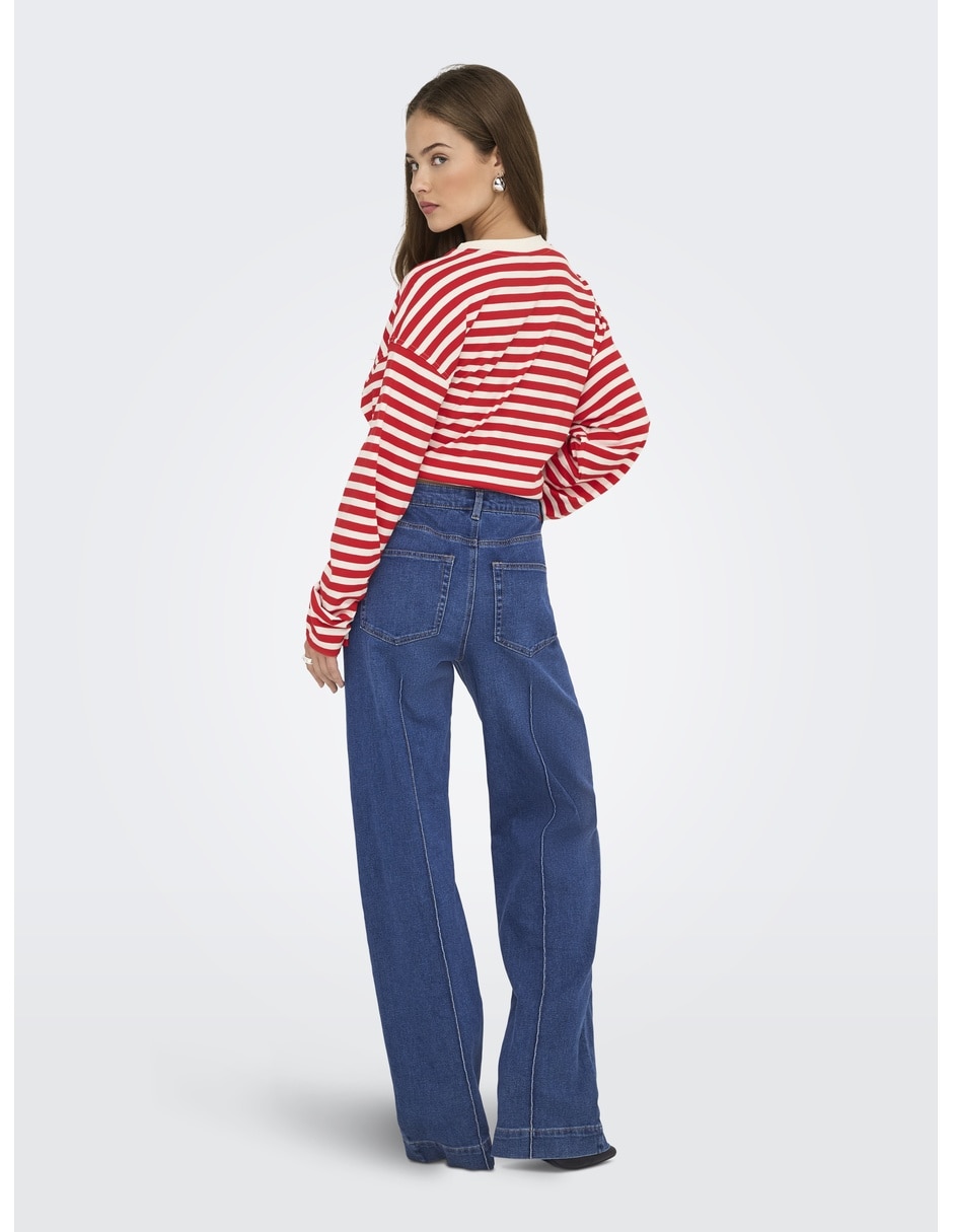 Jeans regular wide leg corte cintura alta para mujer 2