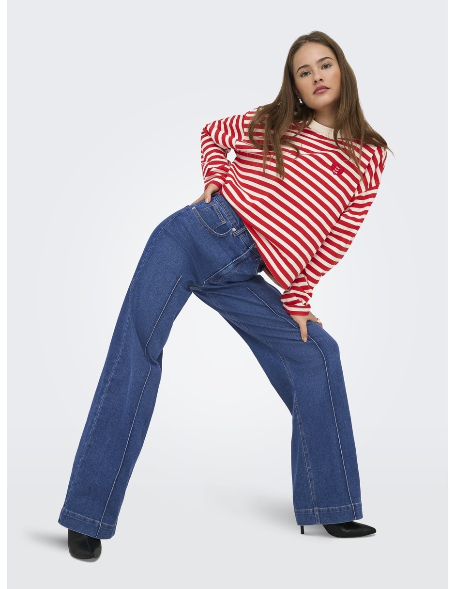 Jeans regular wide leg corte cintura alta para mujer 3