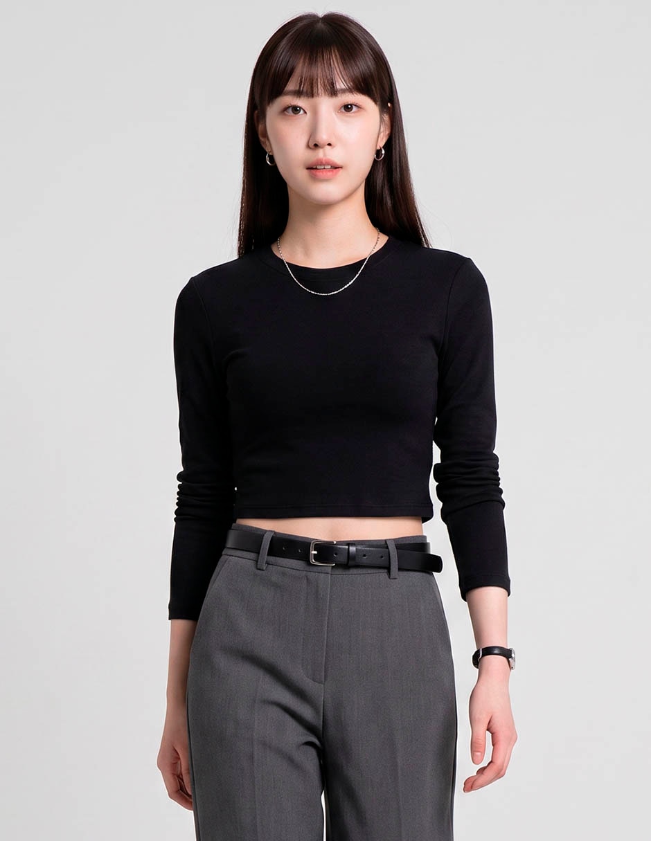 Playera manga larga cuello redondo para mujer