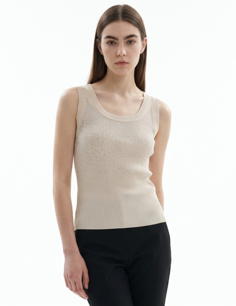 Top cuello redondo escote redondo sin tirantes