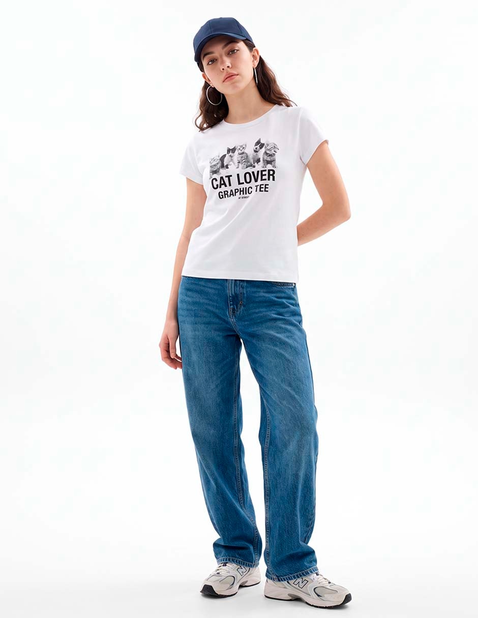 Playera manga corta cuello redondo para mujer