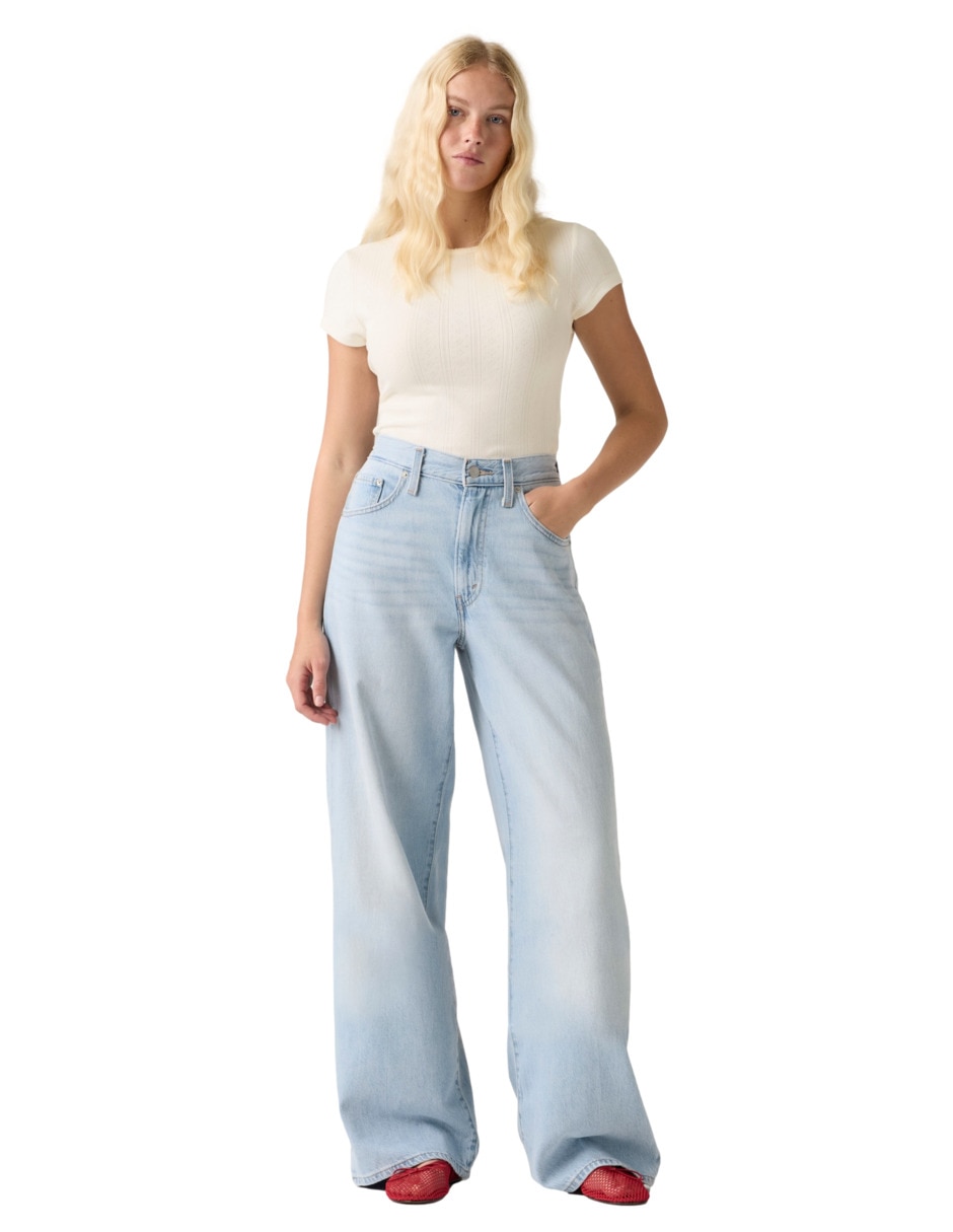 Jeans regular wide leg cintura para mujer 6