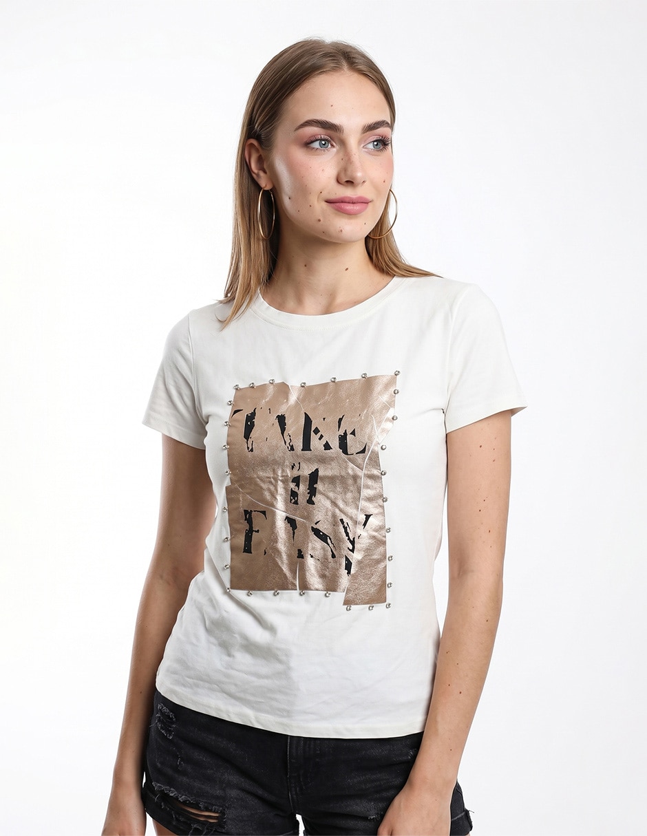 Playera manga corta cuello redondo para mujer