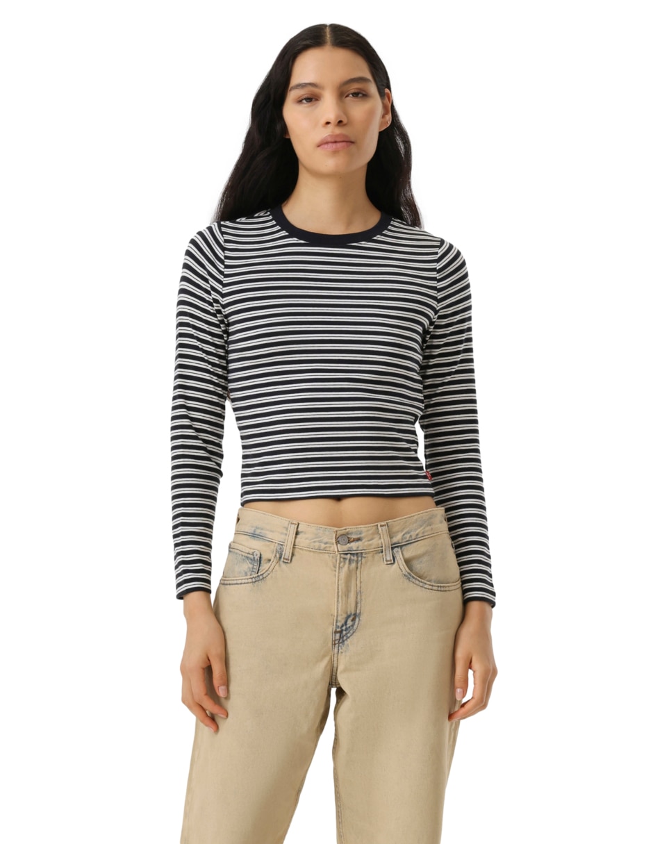Playera manga larga cuello redondo para mujer