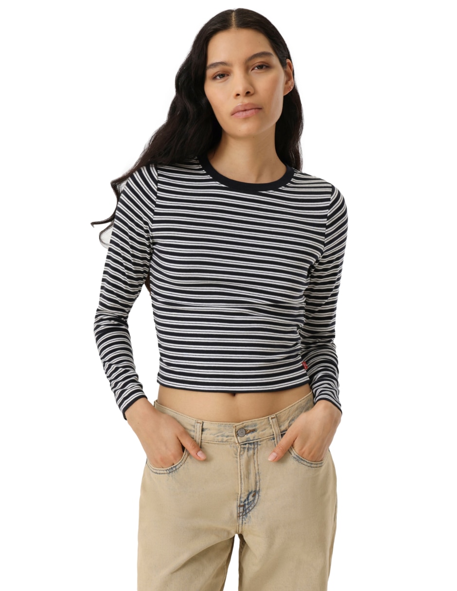 Playera manga larga cuello redondo para mujer 3