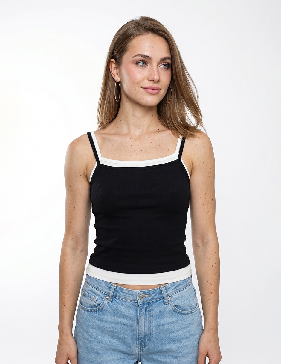 Top cuello cuadrado escote cuadrado tirante delgado Top cuello cuadrado escote cuadrado tirante delgado