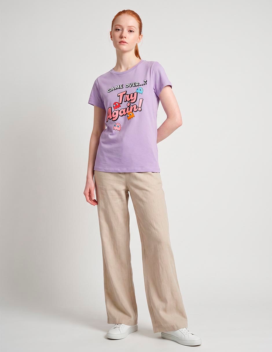 Playera manga corta pac-man cuello redondo para mujer Playera manga corta pac-man cuello redondo para mujer