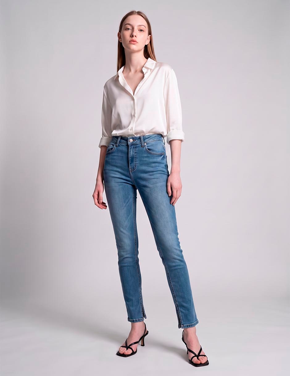 Jeans skinny corte a la cintura para mujer