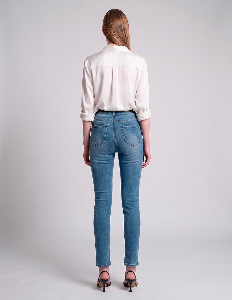 Jeans skinny corte a la cintura para mujer 4