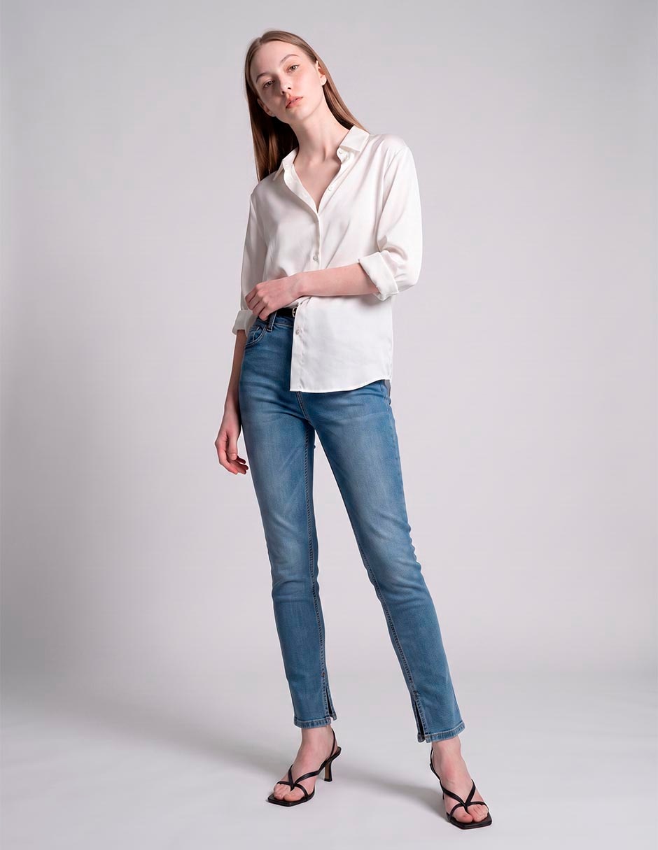 Jeans skinny corte a la cintura para mujer 2