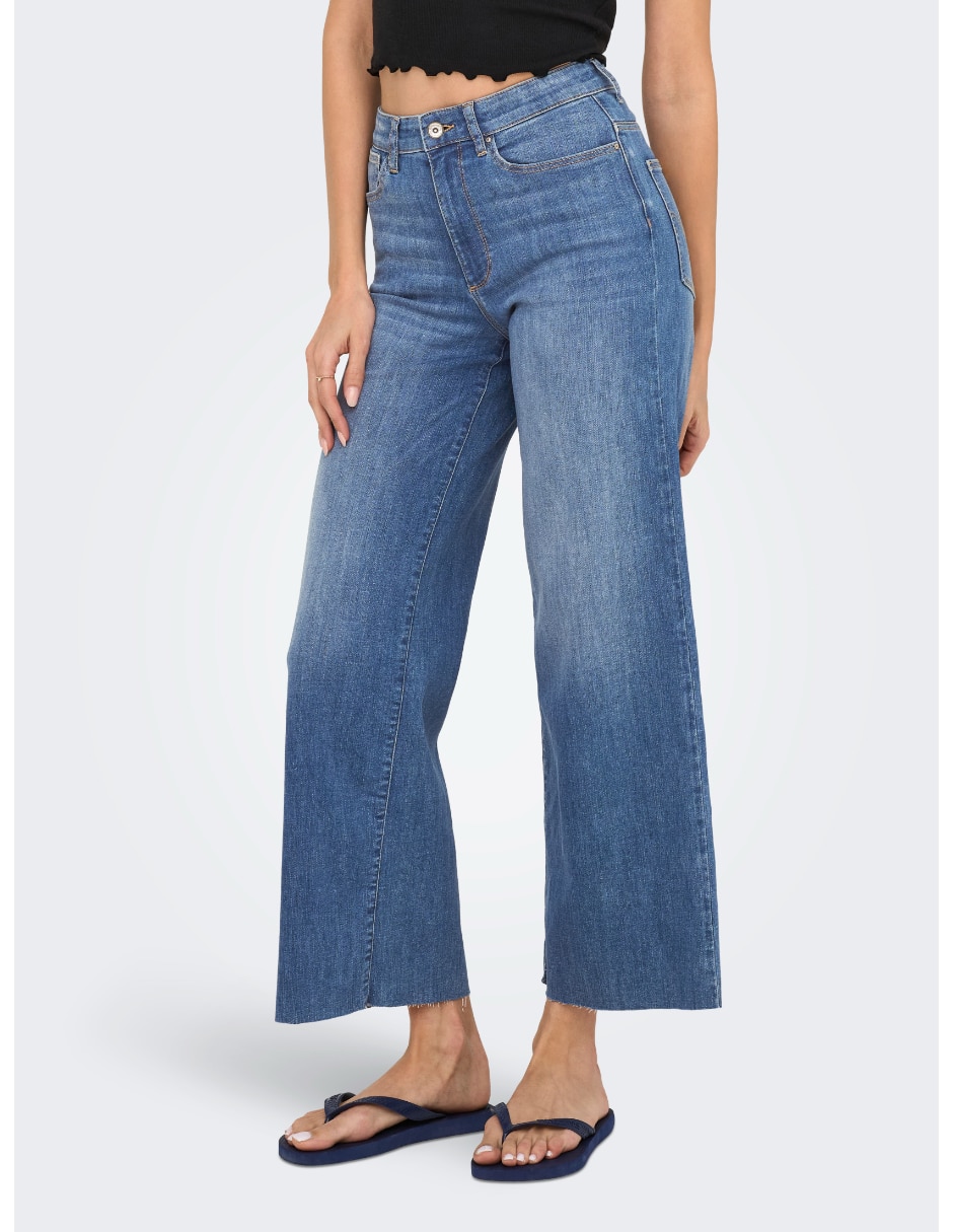 Jeans capri wide leg para mujer